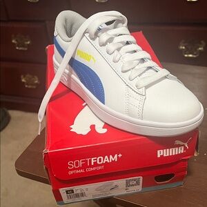 Puma White and Blue SoftFoam+ Sneakers